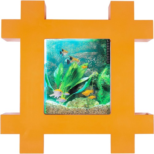 Larger image of Relaxsea Vogue Wall Hung Aquarium With Orange Frame. 800x800x120mm.