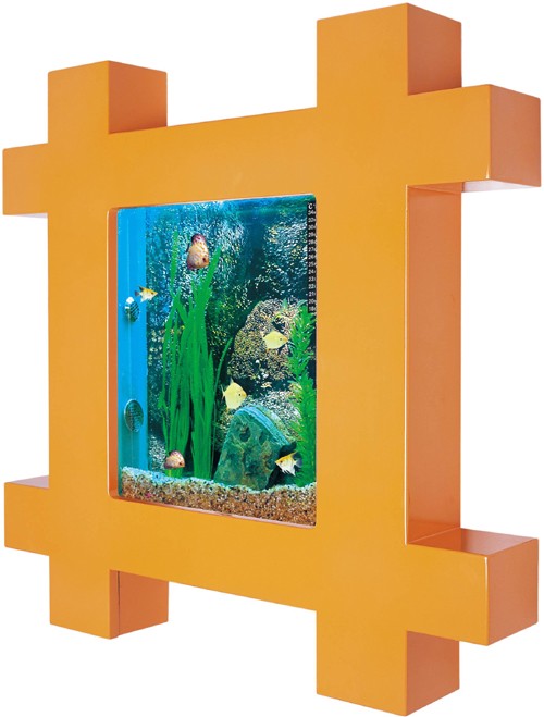 Example image of Relaxsea Vogue Wall Hung Aquarium With Orange Frame. 800x800x120mm.