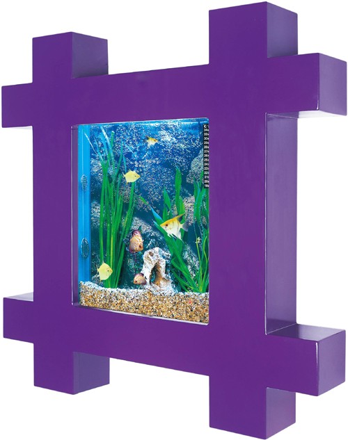 Example image of Relaxsea Vogue Wall Hung Aquarium With Purple Frame. 800x800x120mm.