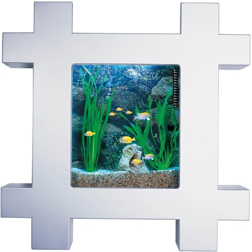 Larger image of Relaxsea Vogue Wall Hung Aquarium With Silver Frame. 800x800x120mm.