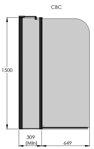 Technical image of Roman Collage Extended Curved Bath Screen (960x1500, White).