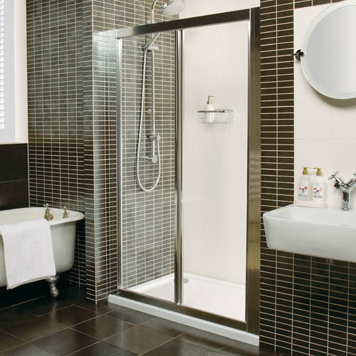 Larger image of Roman Collage Bi-Fold Shower Door (900mm, Silver). C2V913S.