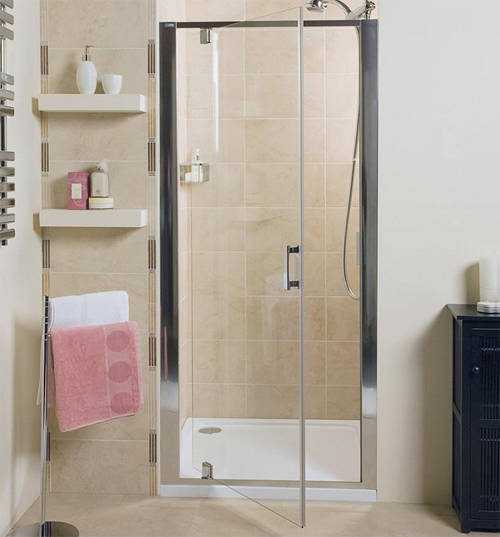Larger image of Roman Embrace Pivot Shower Door (900mm, Silver Frame).