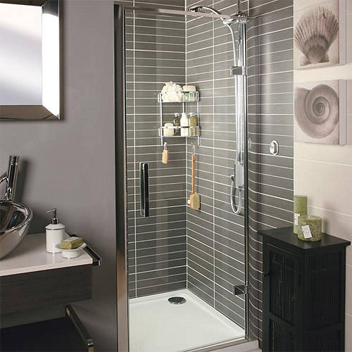 Larger image of Roman Embrace Hinged Shower Door (1000mm, Silver Frame).