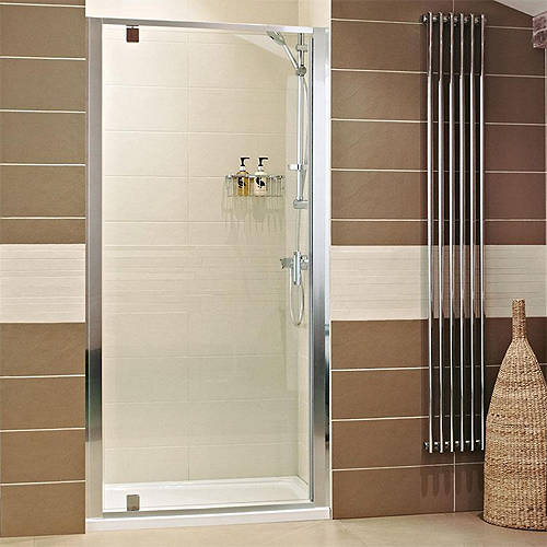 Larger image of Roman Lumin8 Pivot Shower Door (760mm, Silver Frame).