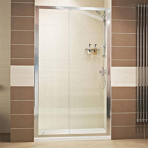 Larger image of Roman Lumin8 Sliding Shower Door (1200mm, Silver Frame).