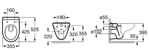 Technical image of Roca Toilets Laura Wall Hung Toilet Pan & Seat.