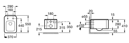 Technical image of Roca Toilets Element Wall Hung Toilet Pan & White Seat.