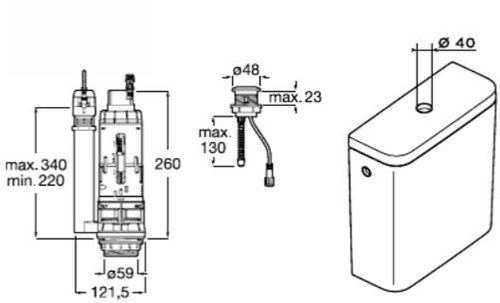 Technical image of Roca Touchless Sensor Dual Flush Toilet Cistern Mechanism (Battery Power).