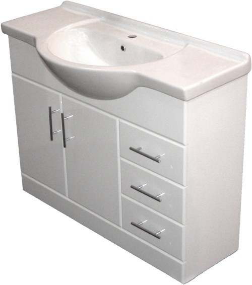 Larger image of Roma Furniture 1050mm White Vanity Unit, Ceramic Basin, Fully Assembled.