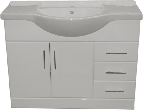 Example image of Roma Furniture 1050mm White Vanity Unit, Ceramic Basin, Fully Assembled.