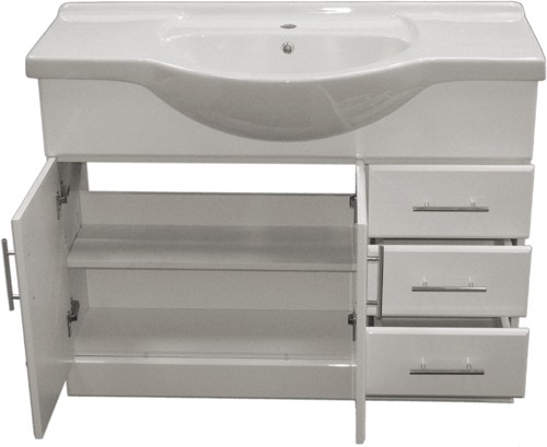 Example image of Roma Furniture 1050mm White Vanity Unit, Ceramic Basin, Fully Assembled.