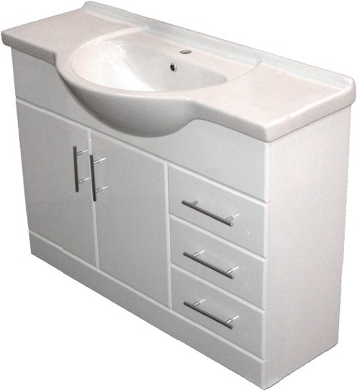 Larger image of Roma Furniture 1215mm White Vanity Unit, Ceramic Basin, Fully Assembled.