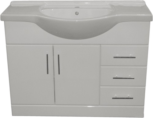 Example image of Roma Furniture 1215mm White Vanity Unit, Ceramic Basin, Fully Assembled.
