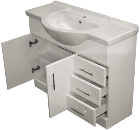 Example image of Roma Furniture 1215mm White Vanity Unit, Ceramic Basin, Fully Assembled.