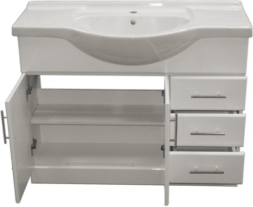 Example image of Roma Furniture 1215mm White Vanity Unit, Ceramic Basin, Fully Assembled.