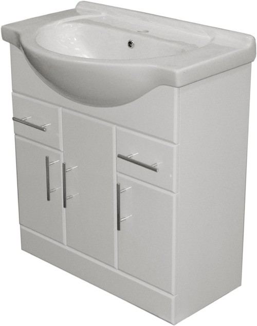 Larger image of Roma Furniture 750mm White Vanity Unit, Ceramic Basin, Fully Assembled.