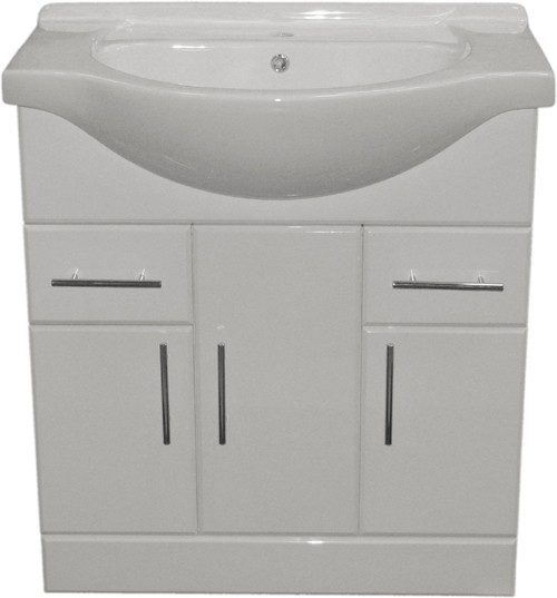 Example image of Roma Furniture 850mm White Vanity Unit, Ceramic Basin, Fully Assembled.