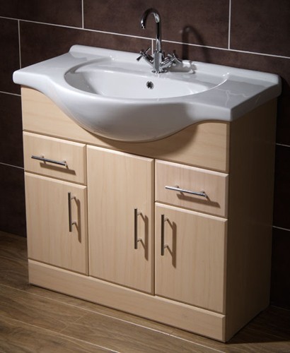 Example image of Roma Furniture 850mm Beech Vanity Unit, Ceramic Basin, Fully Assembled.