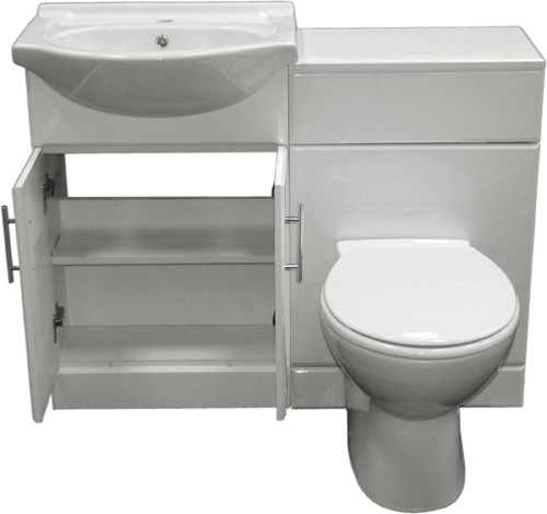 Example image of Roma Furniture Complete Vanity Suite In White, Left Handed. 1125x830x300mm.