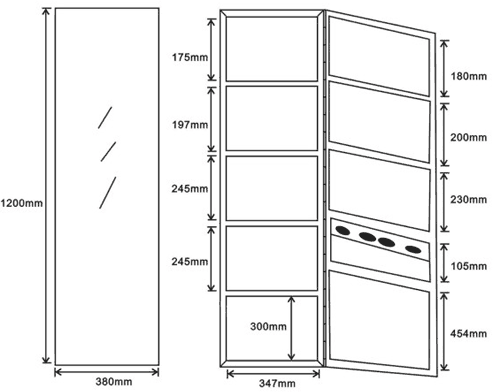 Technical image of Roma Cabinets Corner Mirror Bathroom Cabinet. 380x1200x200mm.