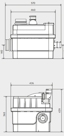 Technical image of Saniflo Sanicubic Commercial Macerator For Multiple WCs & More.