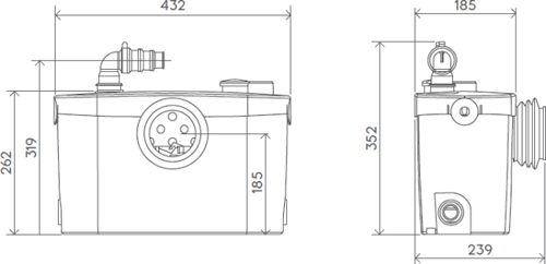 Technical image of Saniflo Sanipro UP Macerator For A En-Suite (WC, Basin & Shower).