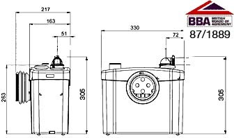 Technical image of Saniflo Sanitop macerator.