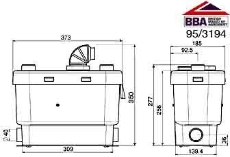 Technical image of Saniflo Sanivite kitchen macerator.