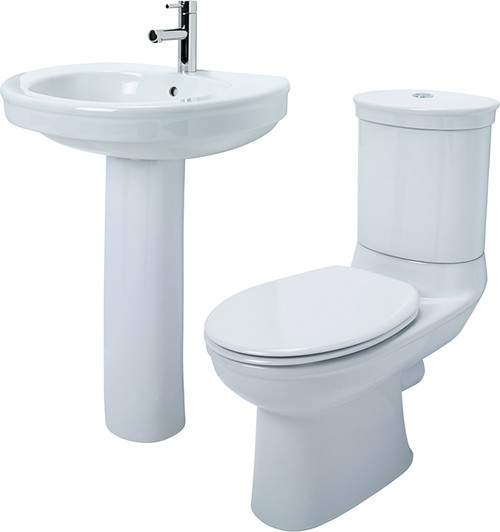 Larger image of Shires Corinthian 4 Piece Bathroom Suite With Toilet, Seat & 655mm Basin.