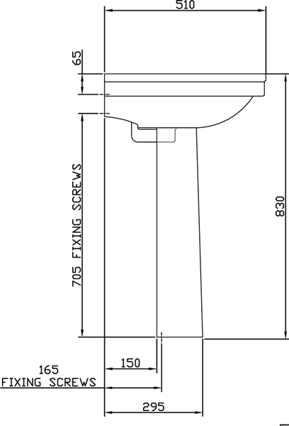 Technical image of Shires Corinthian 4 Piece Bathroom Suite With Toilet, Seat & 655mm Basin.