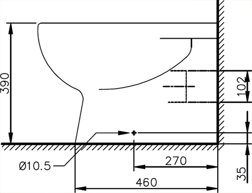 Technical image of Shires Parisi Back To Wall Toilet With Soft Close Seat.  Size 385x580mm.