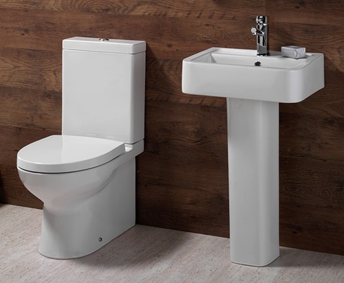 Example image of Shires Parisi 4 Piece Bathroom Suite. Toilet, Soft Close Seat, 51cm Basin.