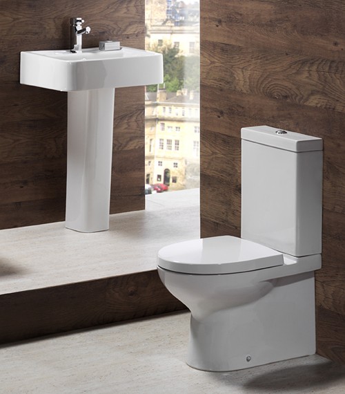 Example image of Shires Parisi 4 Piece Bathroom Suite, Toilet, Soft Close Seat, 58cm Basin.