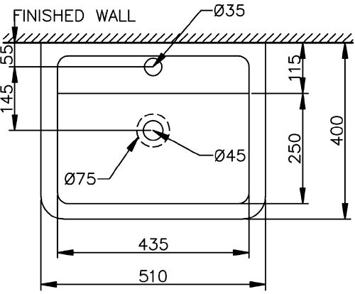 Technical image of Shires Parisi 3 Piece Bathroom Suite, Back To Wall Toilet Pan, 51cm Basin.