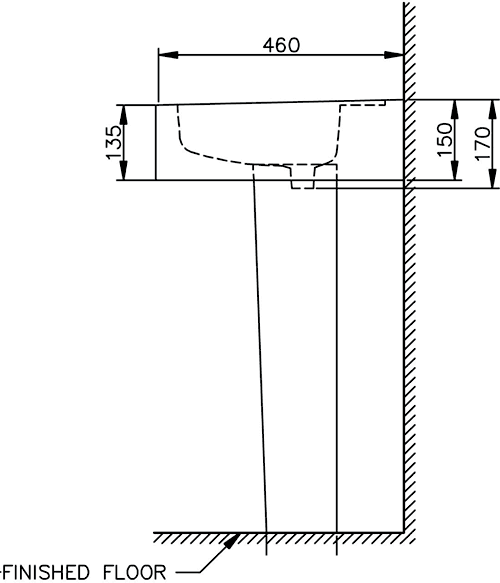 Technical image of Shires Parisi 3 Piece Bathroom Suite, Back To Wall Toilet Pan, 58cm Basin.