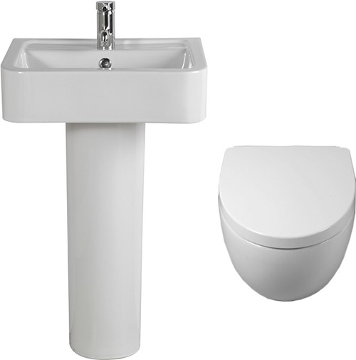 Larger image of Shires Parisi 3 Piece Bathroom Suite, Wall Hung Toilet Pan & 51cm Basin.