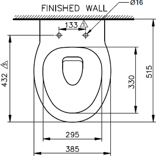 Technical image of Shires Parisi 3 Piece Bathroom Suite, Wall Hung Toilet Pan & 51cm Basin.