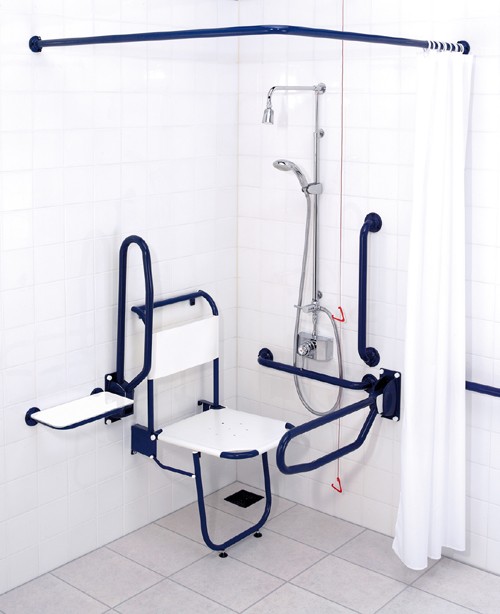 Larger image of Doc M Sirrus Shower Pack With Blue Grab Rails.