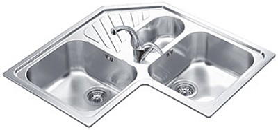 Larger image of Smeg Sinks 2.5 Bowl Stainless Steel Corner Inset Kitchen Sink.