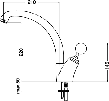 Technical image of Smeg Taps Genoa Single Lever Kitchen Tap With Joystick Control (Chrome).