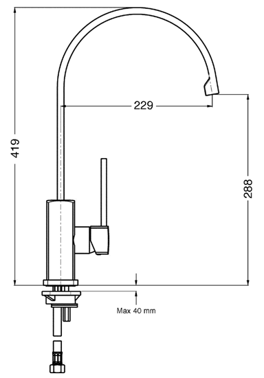 Technical image of Smeg Taps Imola Single Lever Kitchen Tap With Water Saving Valve.