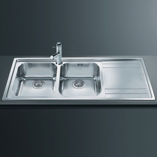 Larger image of Smeg Sinks Rigae 2.0 Double Bowl Sink With Right Hand Drainer (S Steel).