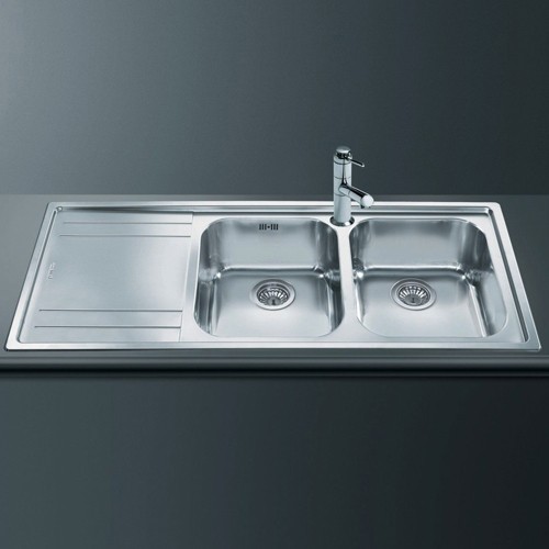 Larger image of Smeg Sinks Rigae 2.0 Double Bowl Sink With Left Hand Drainer (S Steel).