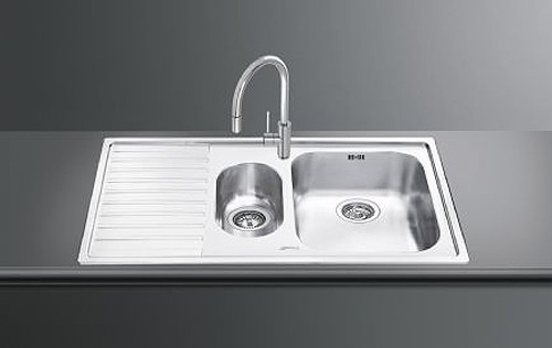 Larger image of Smeg Sinks Alba 1.5 Bowl Sink With Left Hand Drainer (Stainless Steel).