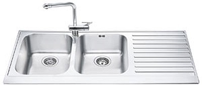 Larger image of Smeg Sinks 2.0 Bowl Stainless Steel Kitchen Sink With Right Hand Drainer.