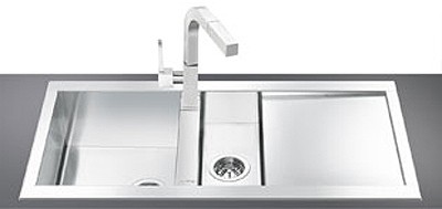 Larger image of Smeg Sinks 1.5 Bowl Low Profile Stainless Steel Sink, Right Hand Drainer.