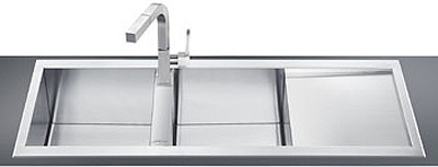 Larger image of Smeg Sinks 2.0 Bowl Stainless Steel Inset Kitchen Sink, Right Hand Drainer.