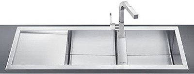 Larger image of Smeg Sinks 2.0 Bowl Stainless Steel Inset Kitchen Sink, Left Hand Drainer.