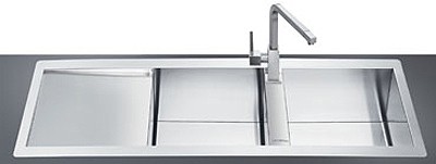 Larger image of Smeg Sinks 2.0 Bowl Stainless Steel Flush Fit Sink, Left Hand Drainer.
